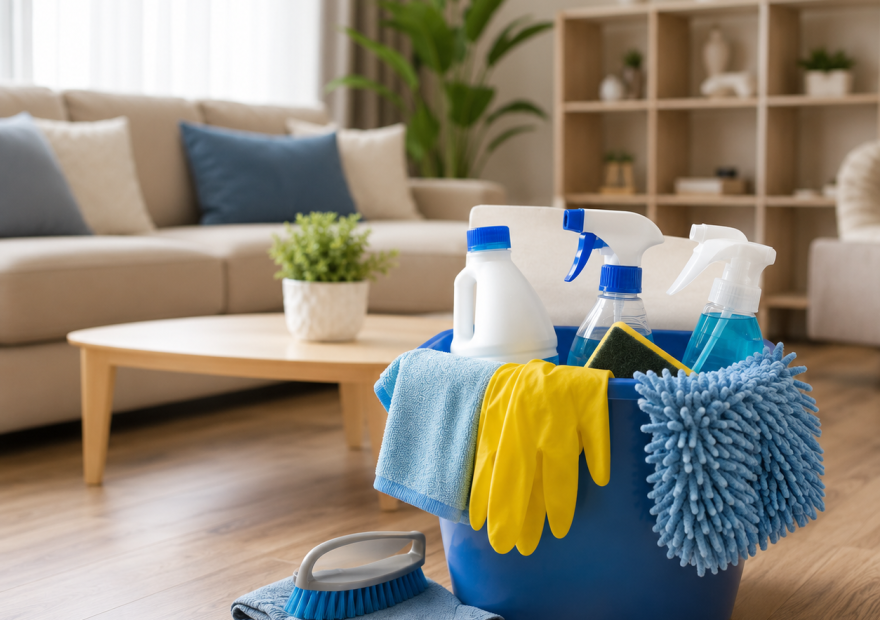 Professional cleaner maintaining a clean and organized modern home in Dubai