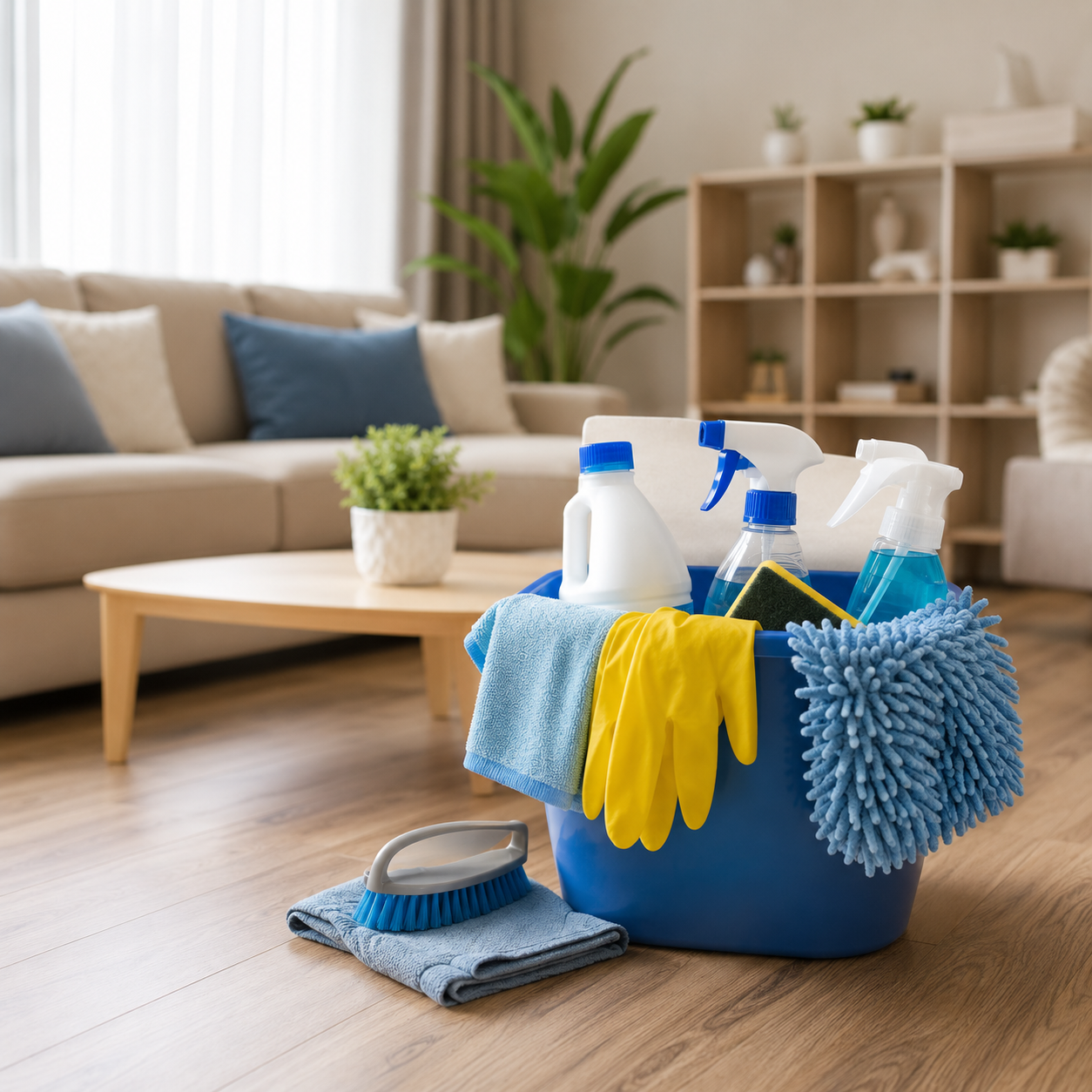Professional cleaner maintaining a clean and organized modern home in Dubai