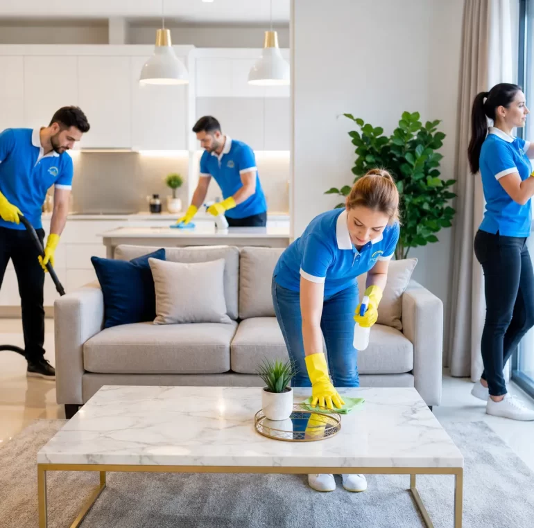 Professional deep cleaning in a Dubai home by First Call Cleaning team