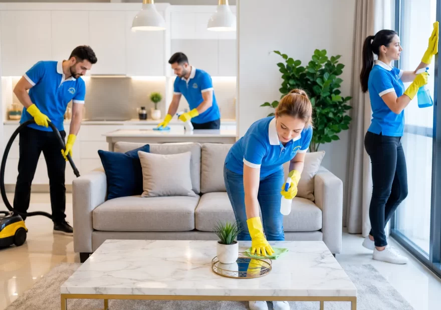 Professional deep cleaning in a Dubai home by First Call Cleaning team