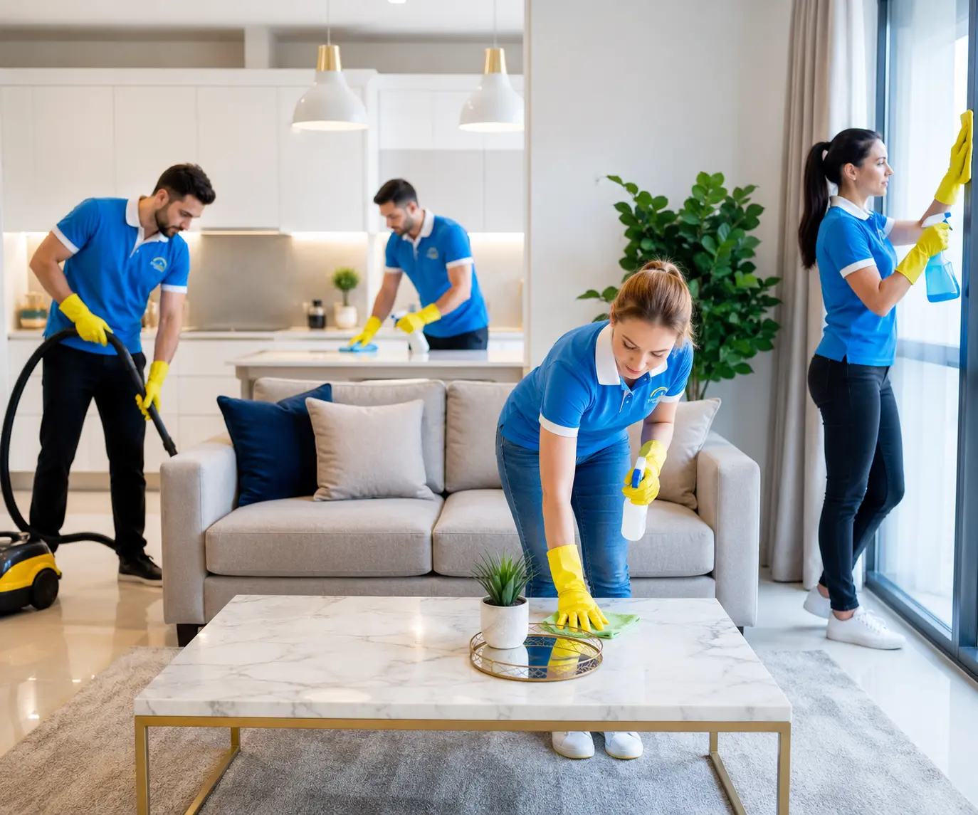 Professional deep cleaning in a Dubai home by First Call Cleaning team